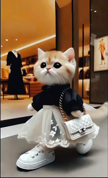 Cat stylish walking in the shopping mall