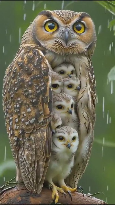 El impactante vídeo de un búho cobijando a sus crías de la lluvia con sus alas