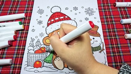 Festive Coloring Tutorial – Monkey and Snowman Winter Scene- Coloring Pages Free