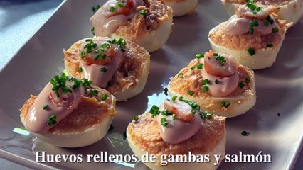 Huevos rellenos de gambas y salmón ahumado