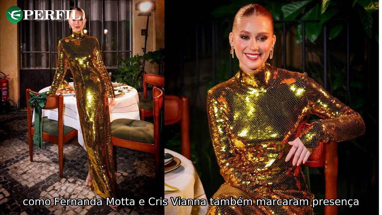 "Marina Ruy Barbosa deslumbra em evento com vestido dourado, enquanto Valentino lança tendência 'cerejamania' inspirada no Grinch."