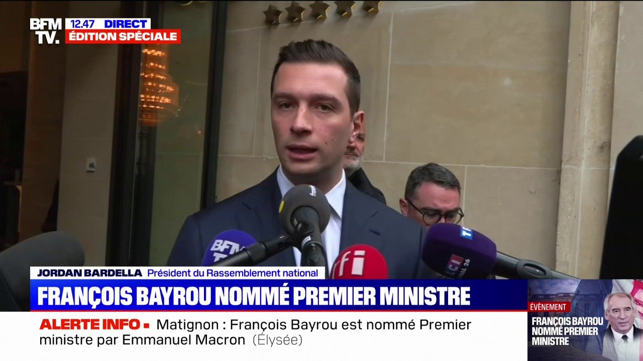 Jordan Bardella (président du RN): "Ce nouveau Premier ministre doit entendre qu'il n'a pas de légitimité démocratique ni de majorité à l'Assemblée nationale"