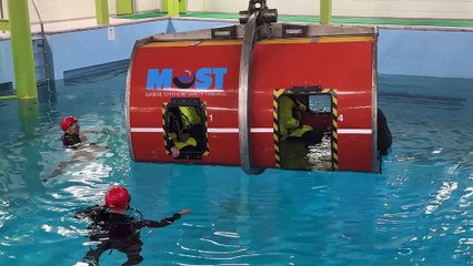 Mountain Rescue Search England undertake underwater escape training at South Shields Marine School