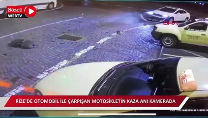 Rize'de otomobil ile çarpışan motosikletin kaza anı kamerada