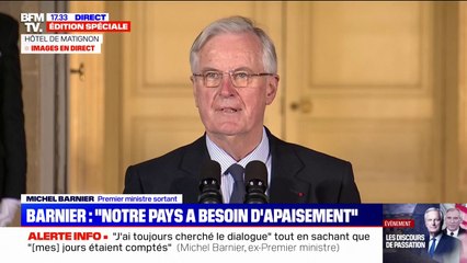 Michel Barnier assure qu'il restera "du côté des Français" lors de son discours de passation avec François Bayrou