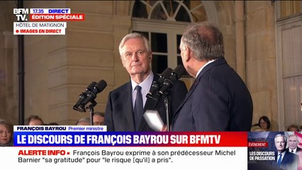 François Bayrou exprime son "sentiment de gratitude" à l'égard de Michel Barnier