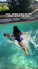 Dad and his kids are recreating a WWE wrestling match in the pool!