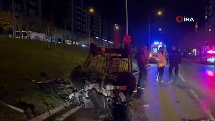 Bursa’da otomobil refüje çarptı! Takla atan araçta 1 yaralı