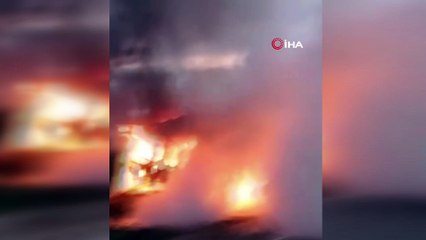 Bursa'da tanker ile otomobil kafa kafaya çarpıştı, patlayıp alev alev yandı