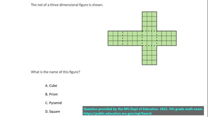 5th grade math practice question on nets, question 11