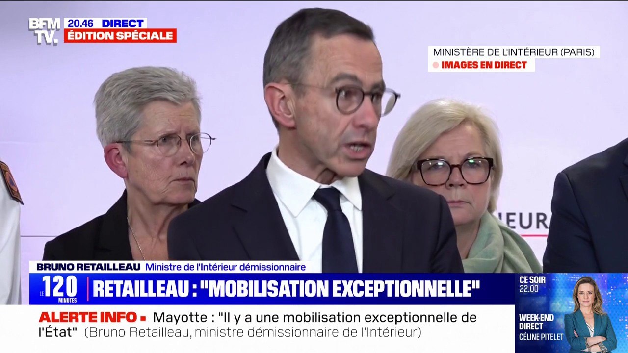 Bruno Retailleau (ministre démissionnaire de l'Intérieur), sur le cyclone à Mayotte: "Aucun bilan pour l'instant (...) il faudra sûrement des jours pour pouvoir l'affiner"