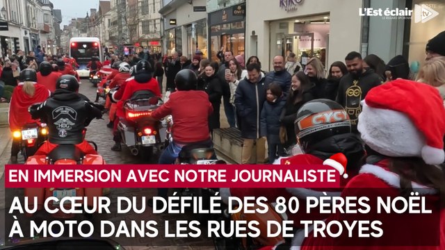 Au cœur du défilé des 80 Pères Noël à moto dans le centre-ville de Troyes ce samedi 14 décembre 2024