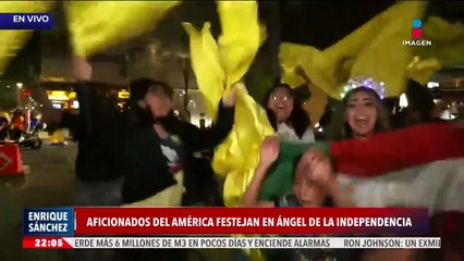 Aficionados de América festejan el tricampeonato en el Ángel de la Independencia