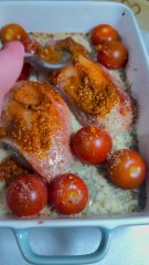 My oven baked chicken recipe with some red pesto thrown into the mix