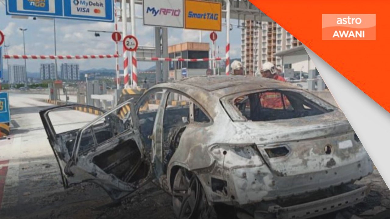 Pemandu kereta terbakar, ditahan disyaki langgar motosikal