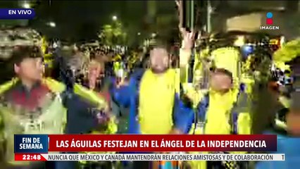 Americanistas festejan en el tricampeonato de Las Águilas en el Ángel de la Independencia