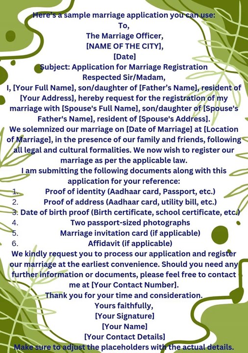 Application for marriage