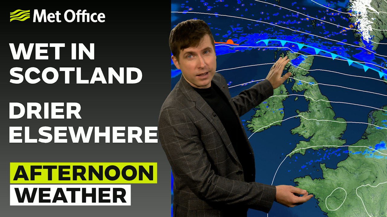 Met Office Monday afternoon weather forecast 16/12/2024 - Mild with rain in Scotland
