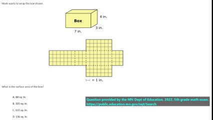 5th grade math practice question on rectangle area, question 5