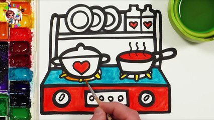 🖍️✨ How to Draw and Color a Cute Kitchen Stove Scene 🥘🎨 | Easy Drawing for Kids 🚀