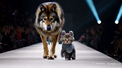 🐾 Cat and Wolf Rule the Runway in an Unforgettable Fashion Walk! 🐾