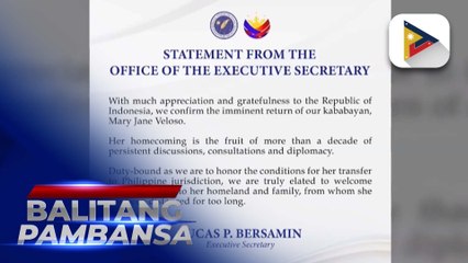 Pilipinas, nagpasalamat sa Indonesia sa pagpapauwi kay Mary Jane Veloso