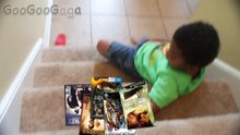 Goo goo Gaga bad baby magic DVD breaks mom window runs over DVD and nerf war!