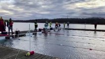 Carole Laporte winning bronze at International Ice Swimming Association’s British Championships