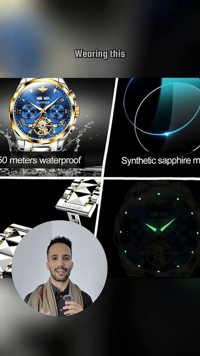 OUPINKE Mens Automatic Watches Diamond Skeleton Self Winding