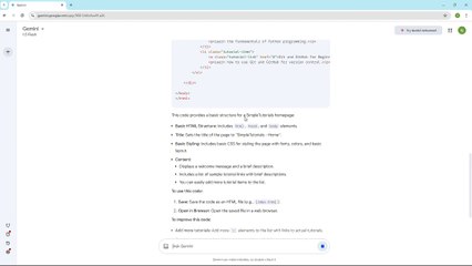 Google Gemini Course Section 28 HTML Code Generation