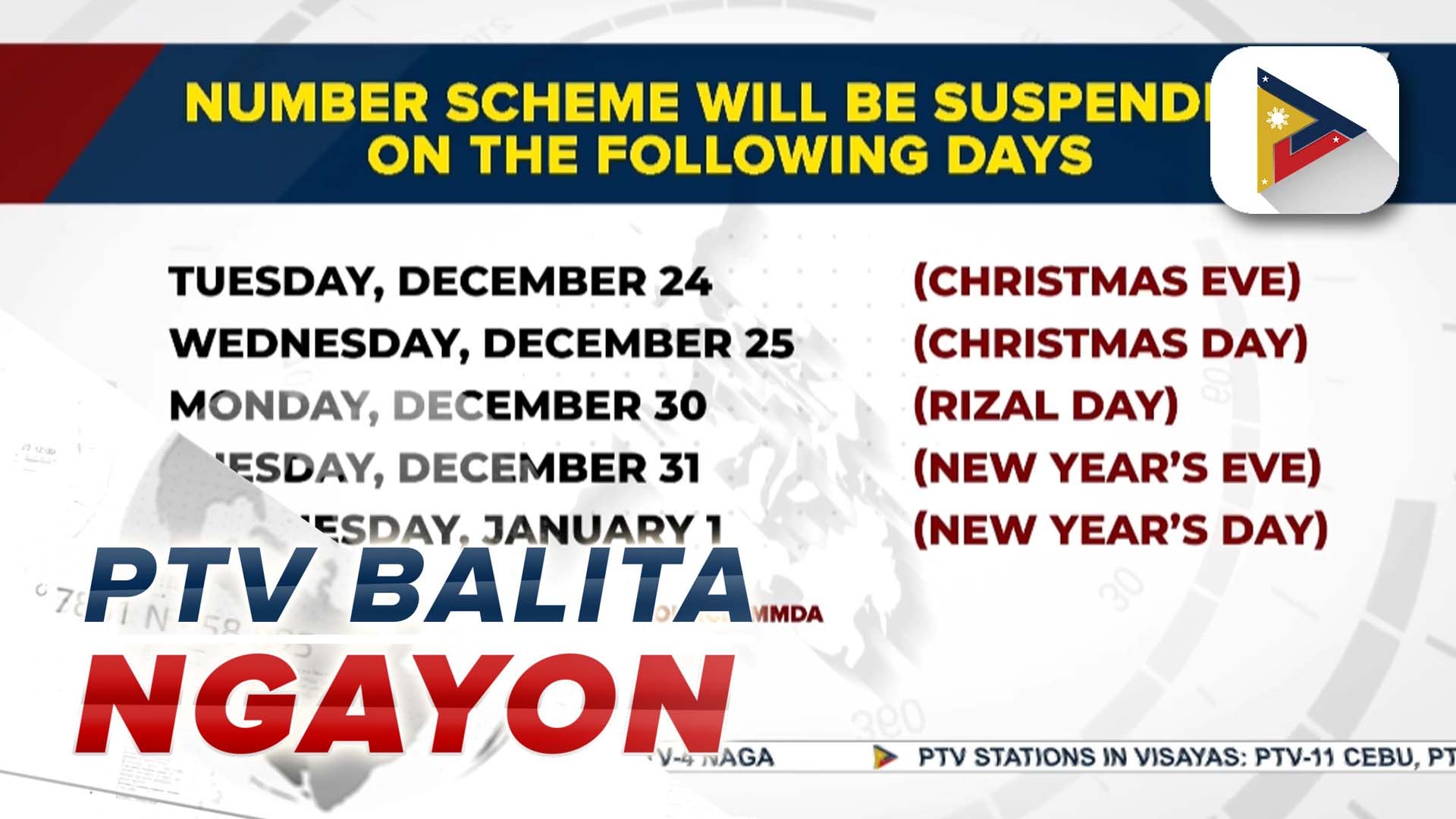 ⁣Number coding scheme, suspendido sa ilang holidays