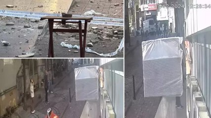 Şişli’de bina görevlisi kopan beton parçalarından saniyelerle kurtuldu: O anlar kamerada