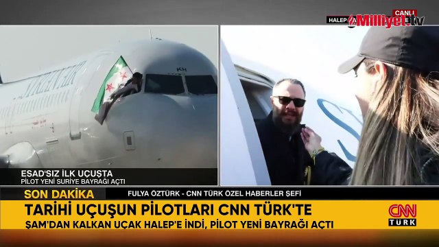 Esad rejiminin yıkılmasından sonra Şam'dan Halep'e giden ilk uçak indi!