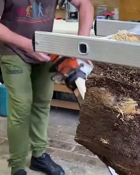 Sawing Wood with a Gasoline Saw #wood #carpenter #woodworking
