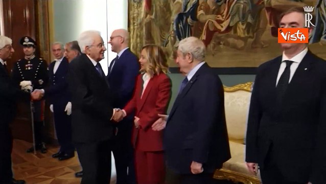 L'arrivo di Mattarella alla cerimonia per lo scambio degli auguri con rappresentanti istituzioni