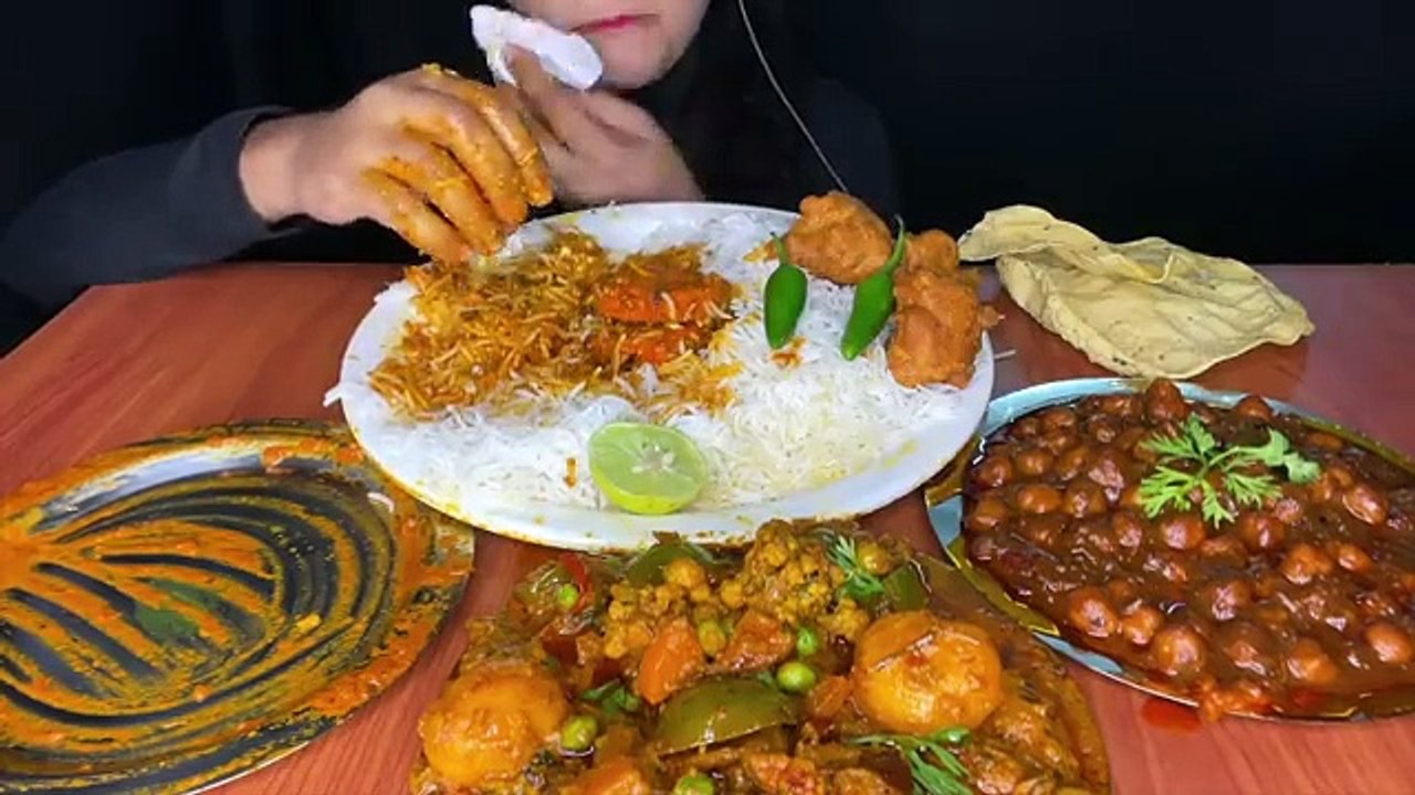 ASMR_PANEER MASALA,CHANA MASALA,VEG KADAI CURRY,BAINGAN FRY+WHITE RICE _FOOD VIDEOS_ VEG FOOD