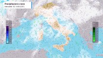 Mappa relativa a pioggia e neve previste in Italia nei prossimi giorni