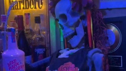 Skeleton's excited wait for Halloween ends with a spooky party in the bar