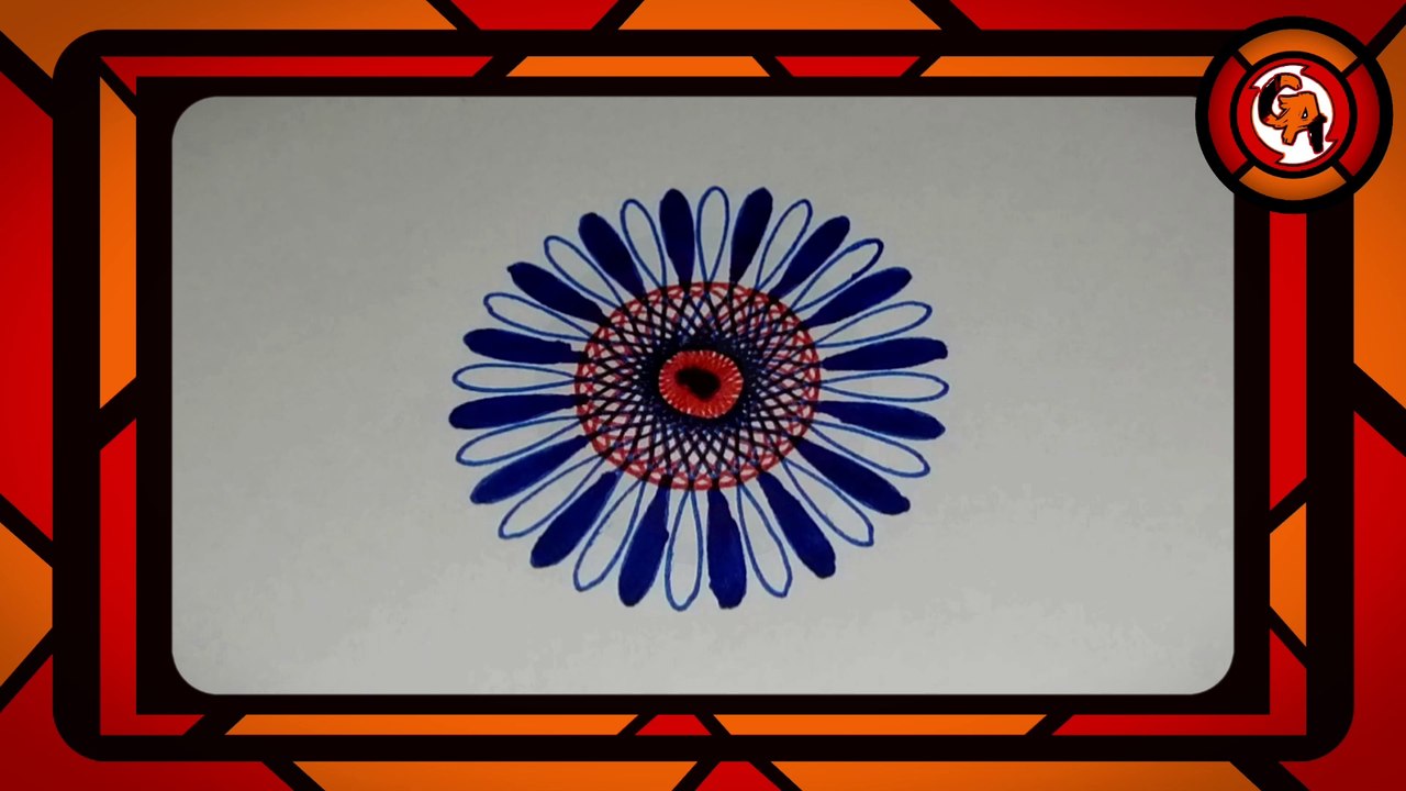 (TUTORIAL #0057) 🎨🖌️🖌️ CÓMO DIBUJAR una hermosa flor azul y rojo con un espirógrafo y marcadores.