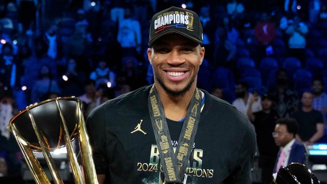 Giannis Antetokounmpo Celebrates Team's First NBA Cup