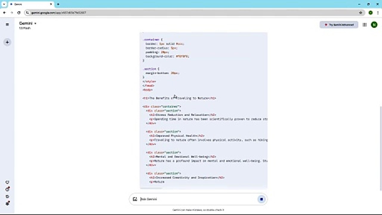 Google Gemini Course Section 29 Get Formatting using HTML Code