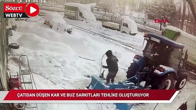 Erzurum'da çatıdan düşen kar ve buz sarkıtları tehlike oluşturuyor