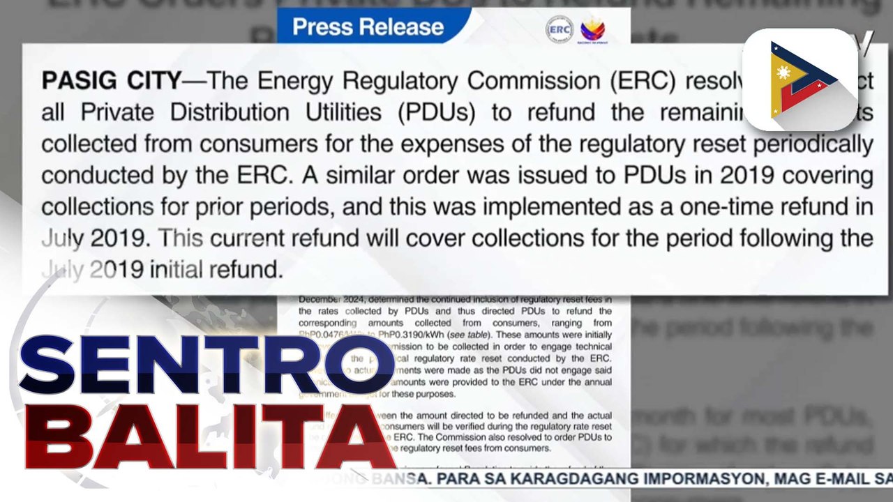 Halos 20 private distribution utilities, inatasan ng ERC na mag-refund ng bayad sa kuryente sa ilalim ng Regulatory Reset Fee