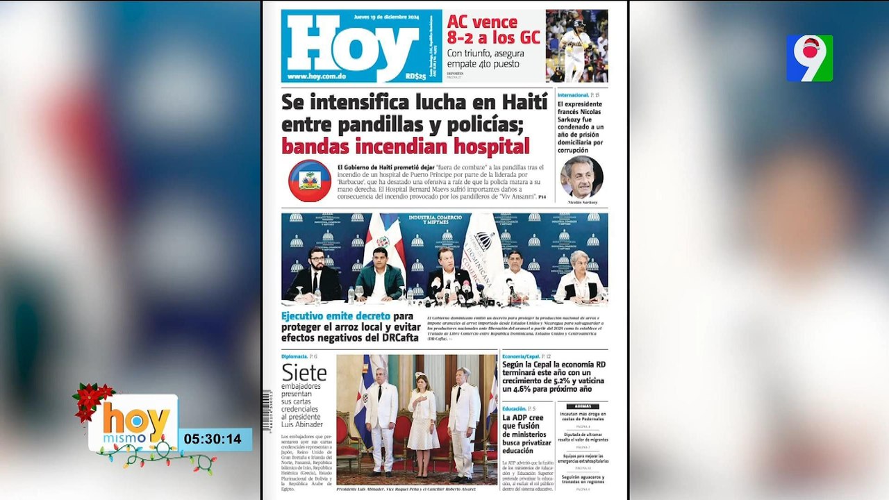 Titulares prensa dominicana jueves 19 de diciembre 2024 | Hoy Mismo