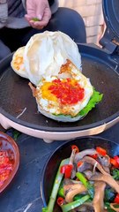 Chinese burger Slate lettuce fried egg