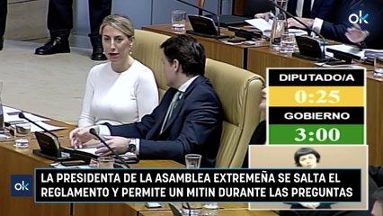 La presidenta de la Asamblea extremeña se salta el reglamento y permite un mitin durante las preguntas