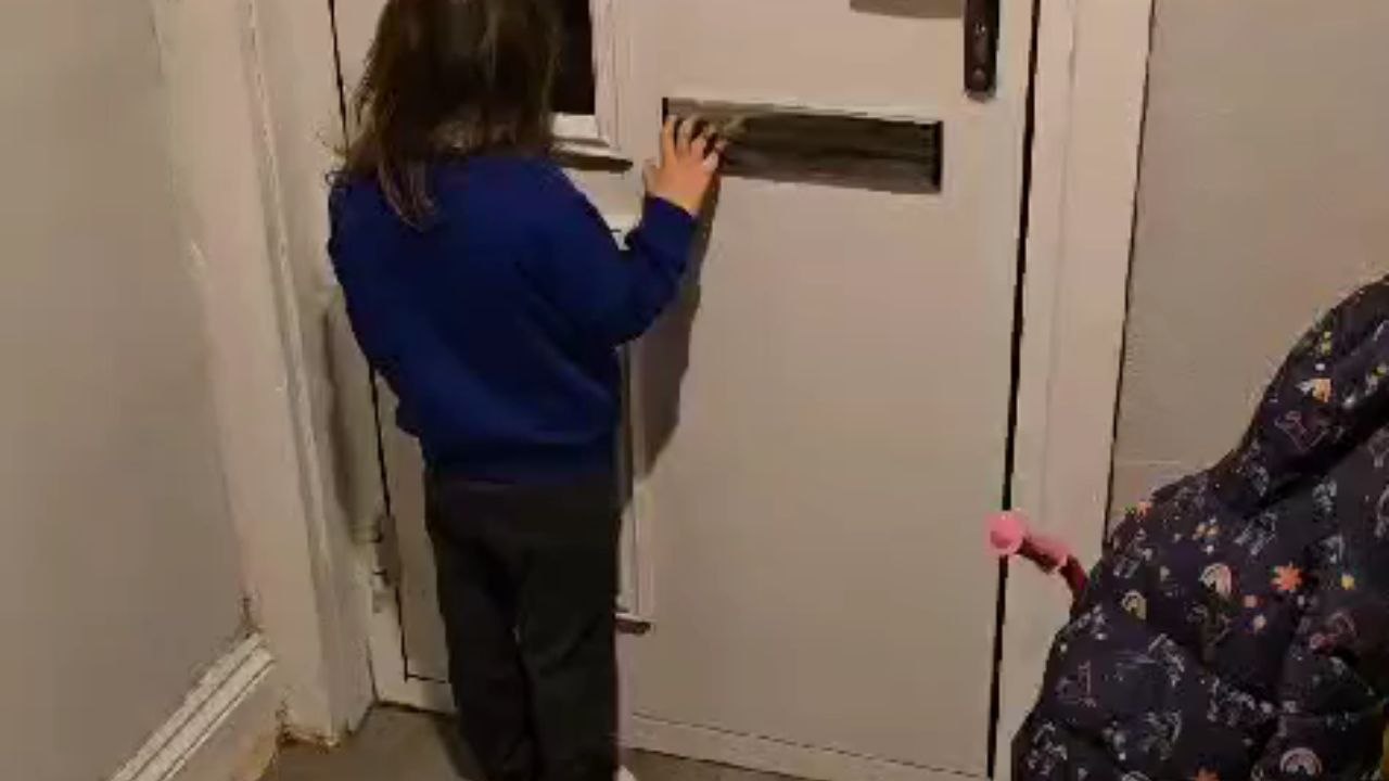 Woman in elf costume tries to surprise her daughter after Christmas work but fails