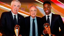 Vinicius Jr. junto a Carlo Ancelotti agradecen sus premios 'The Best' a todo el equipo del Real Madrid