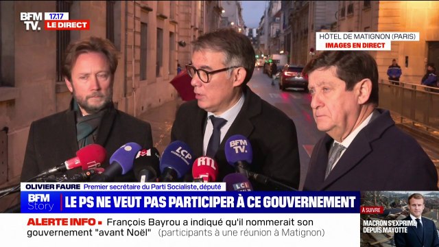 “En l’état actuel des choses, nous n’avons pas trouvé de raison de ne pas le censurer”, indique Olivier Faure (PS) au sujet de François Bayrou