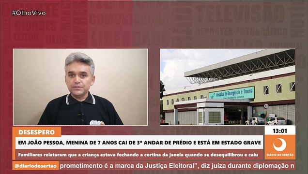 Em João Pessoa, menina de 7 anos cai de 3º andar de prédio e está em estado grave
